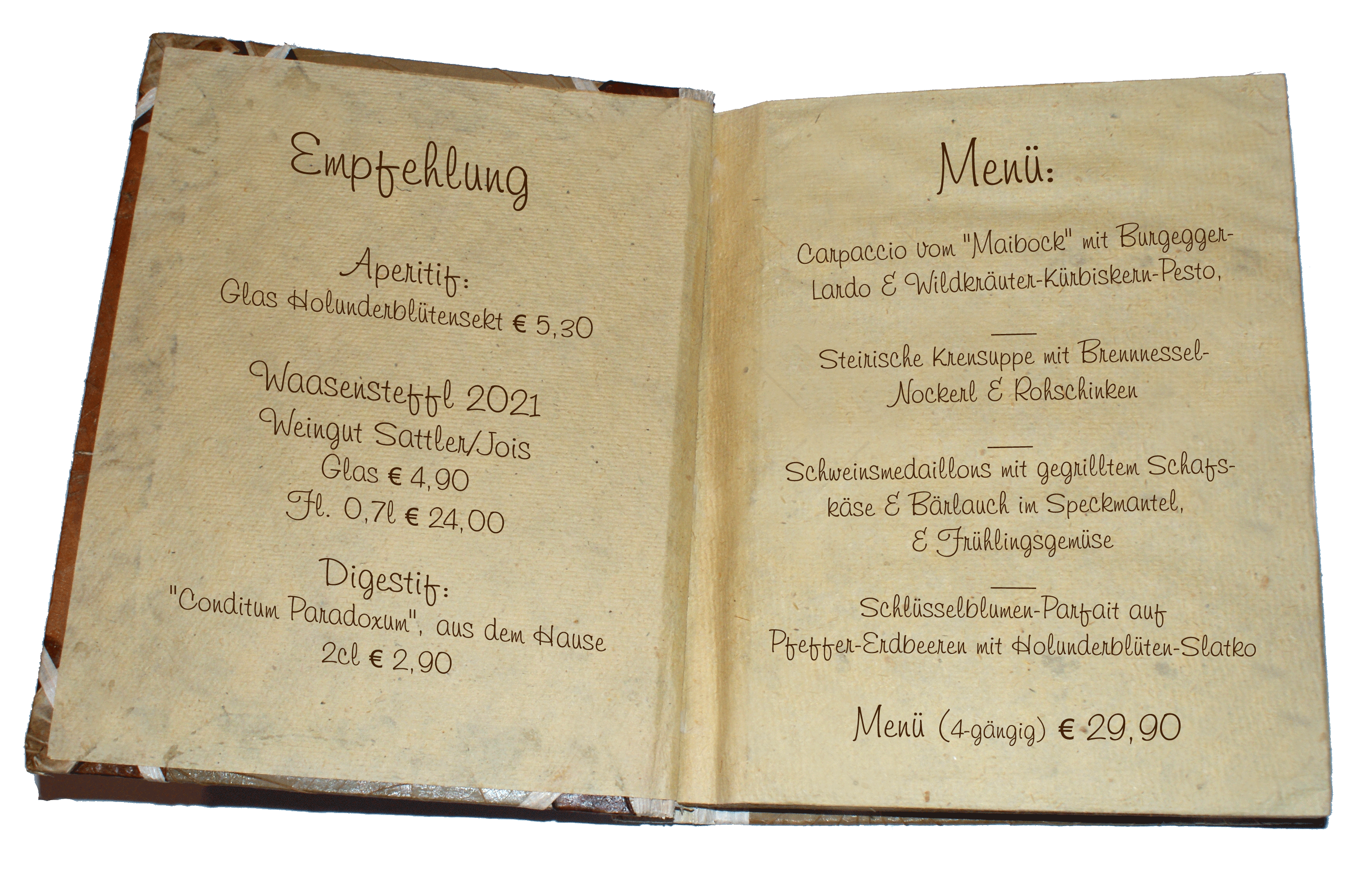 Menükarte in Buchform